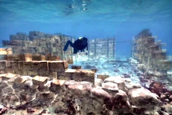Underwater exploration of the original foundations of Pavlopetri. (Screenshot/The University of Nottingham/Youtube)