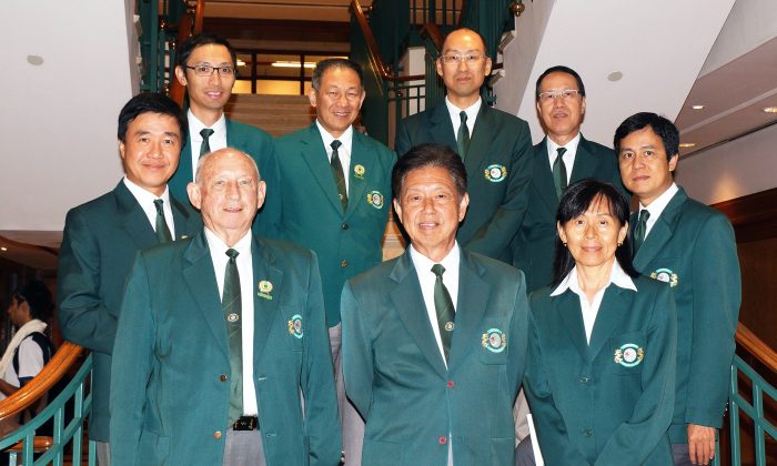 The re-elected officers gather after the Annual General Meeting of the Hong Kong Lawn Bowls Association, Sept 22, 2014. (Leona Ng)