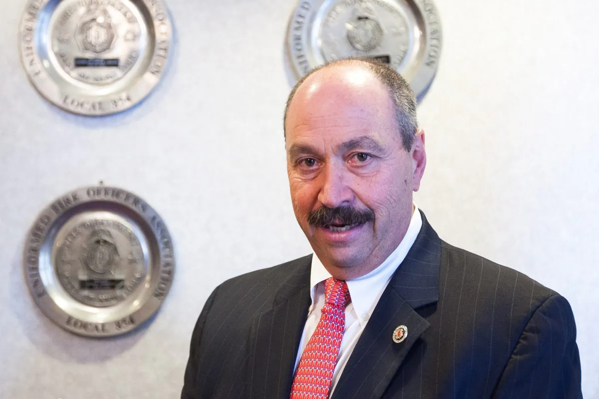 James Lemonda, president of the Uniformed Fire Officers Association, asks for reauthorization of the Zadroga Act at a press conference at the union's downtown headquarters, Manhattan, New York, Sept. 25, 2014. (Petr Svab/Epoch Times)