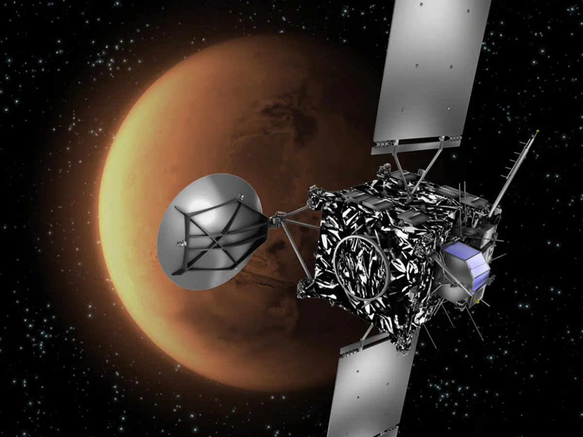 Artist's impression of the European Space Agency (ESA) probe Rosetta with Mars in the background. (C. Carreau/ESA/AFP/Getty Images)