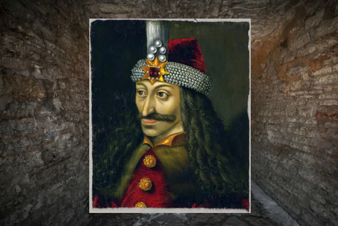 A 16th century painting of Vlad Tepes, known today as Dracula. (Wikimedia commons) Background: A file photo of a dungeon (Evgeny Sergeev/iStock/Thinkstock)
