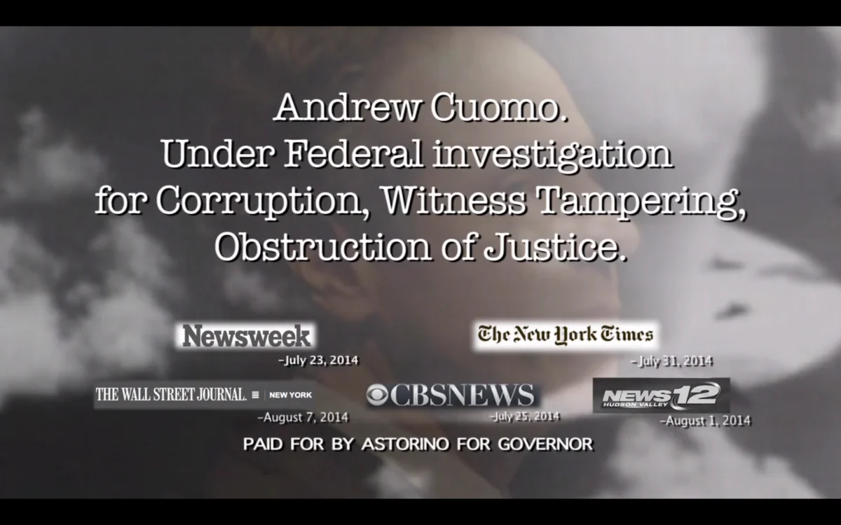Screenshot of the attack ad on Cuomo from the Astorino Campaign: "Jail".