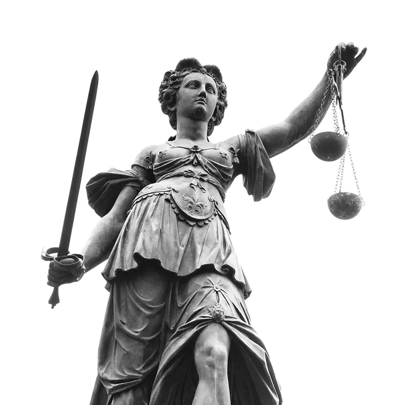 Ohio Supreme Court Justice Patrick Fischer said the majority's landmark decision "wields Lady Justice's sword to cut away the state's right to select a representative to aid it throughout criminal proceedings." (Lady Justice image via Shutterstock)