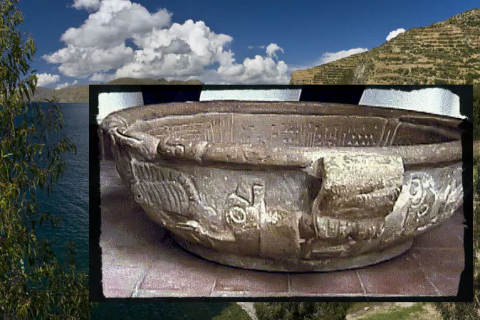 Fuenta Magna (Courtesy of Bernardo Biados's Research Team) Background: Lake Titicaca in Boliva (Shutterstock*)
