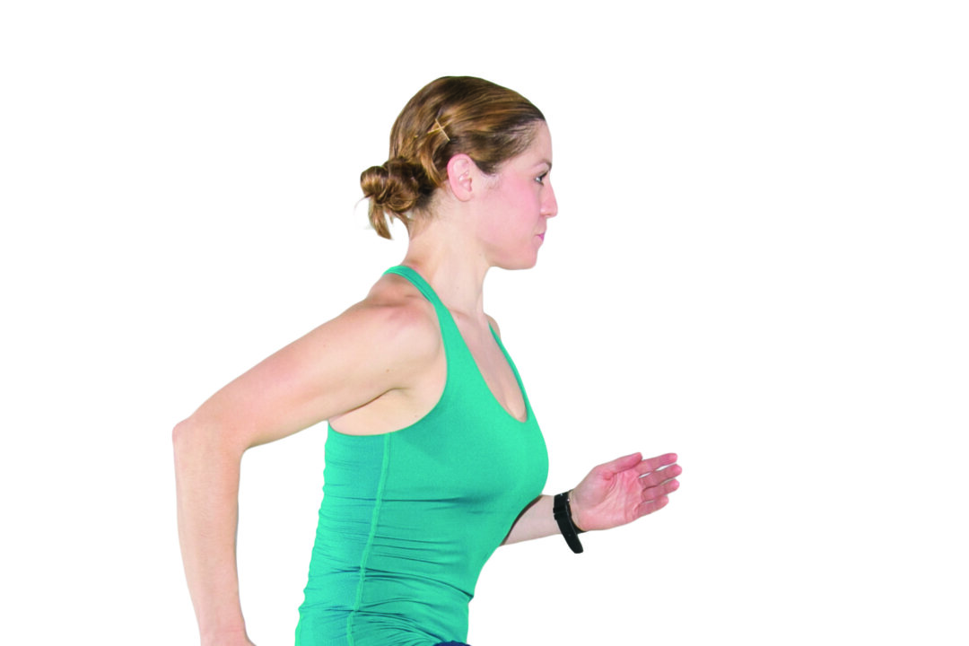 High-Intensity High Knees. Keep your abdominals strong and stay light on your toes to minimize impact on knees and back when you do high-intensity high knees. (Benjamin Chasteen/Epoch Times)
