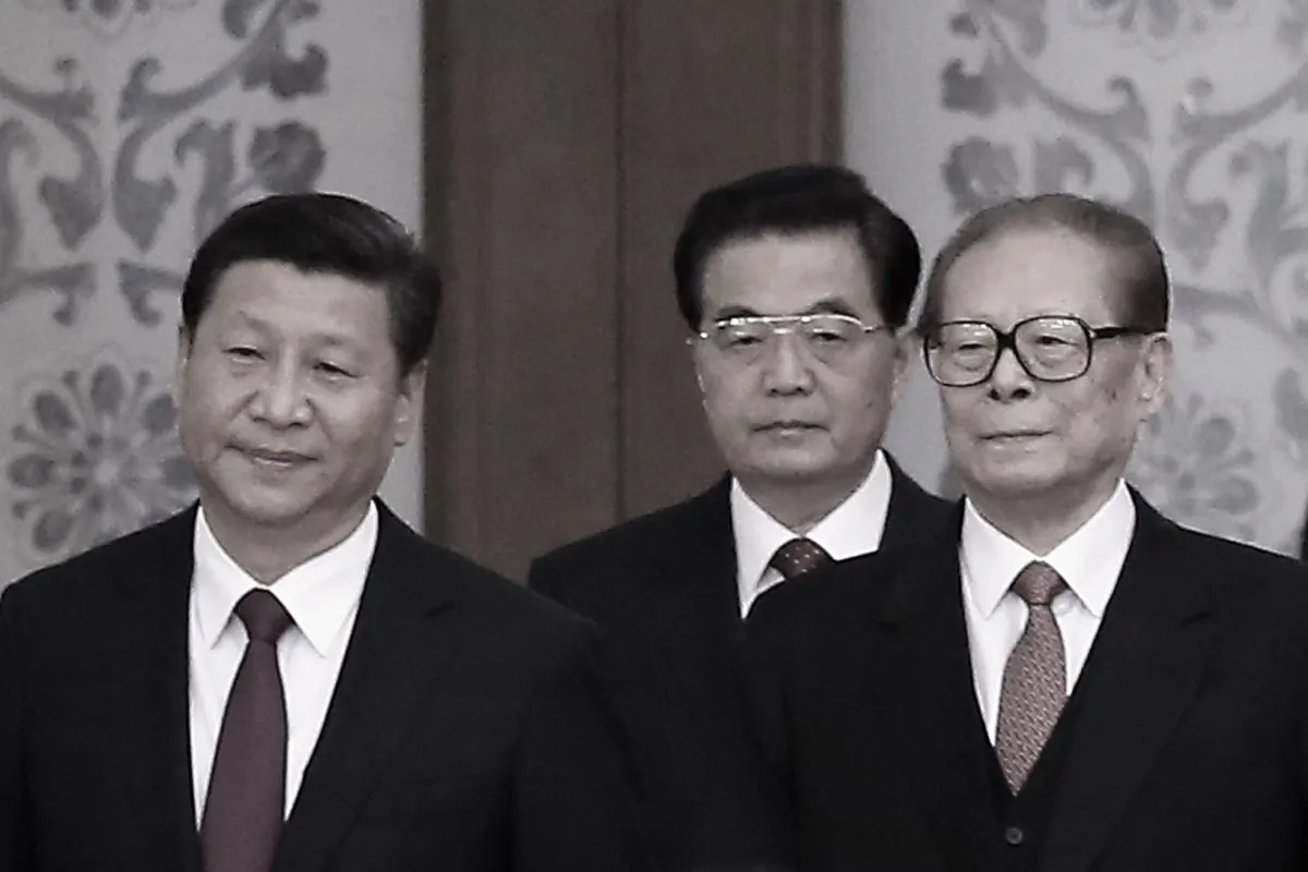 (L to R) Chinese Communist Party Head Xi Jinping and his predecessors Hu Jintao and Jiang Zemin are seen in Beijing, China, on Sept. 30, 2014. (Feng Li/Getty Images)