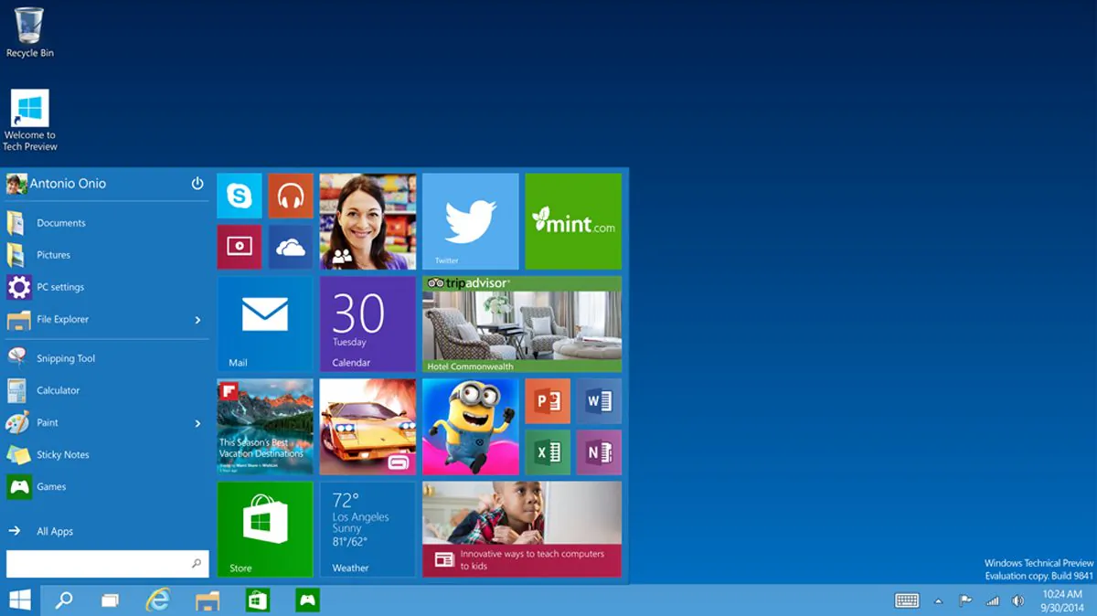 This image provided by Microsoft shows the start menu of Windows 10, the company's next version of its flagship operating system. The company is skipping version 9 to emphasize advances it is making toward a world centered on mobile devices and Internet services. (AP Photo/Microsoft)