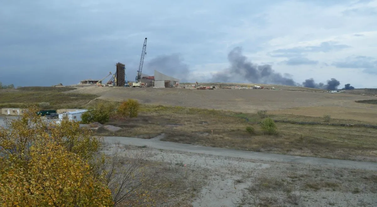 A fire burns Friday Oct. 3, 2014 about 3 p.m. and grew to include both the Flight 93 park office and park headquarters, according to a Somerset County emergency dispatcher. (AP Photo/Courtesy National Park Foundation)