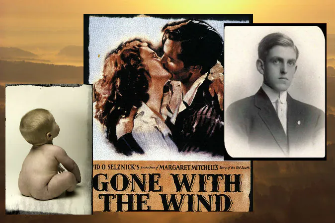 Right: Playwright and screenwriter Sidney Coe Howard (1891–1939), writer of “Gone With the Wind.” (Wikimedia Commons) Center: Film poster for “Gone With the Wind.” (Wikimedia Commons) Left: A file photo of a baby. (Photodisc/Photodisc/Thinkstock) Background: (Craig Aurness/Fuse/Thinkstock)