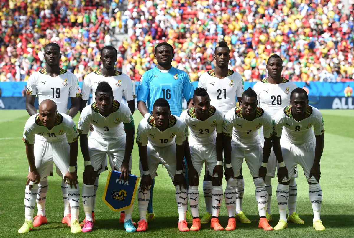 Members of the Ghana’s national team pose for the team photo in Brasilia during the 2014 FIFA World Cup on June 26, 2014. The team threatened not to play unless wages were delivered to Brazil in cash. (Francisco Leong/AFP/Getty Images)