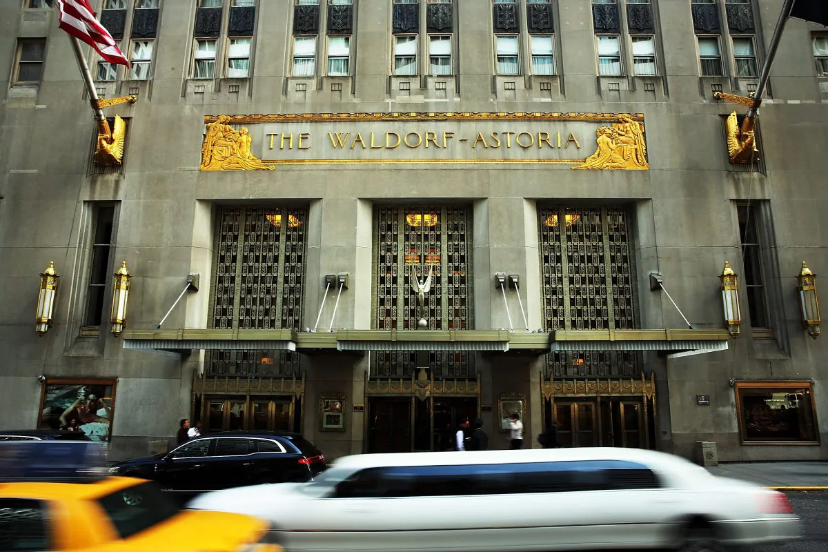The Waldorf Astoria, the landmark New York hotel, is viewed on October 6, 2014 in New York City. It was announced October 6, that Hilton Worldwide will sell the Waldorf to the Beijing-based Anbang Insurance Group for $1.95 billion. As part of the deal the Waldorf will undergo a major renovation. The Park Avenue hotel opened on October 1, 1931, and claimed to be the biggest hotel in the world at the time, attracting movie stars, politicians and the wealthy. (Spencer Platt/Getty Images)