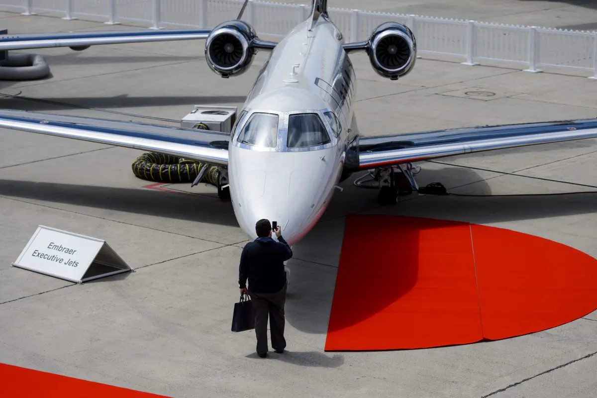 An Embraer executive jet at the European business aviation show EBACE on May 19, 2014. (Fabrice Coffrini/AFP/Getty Images)
