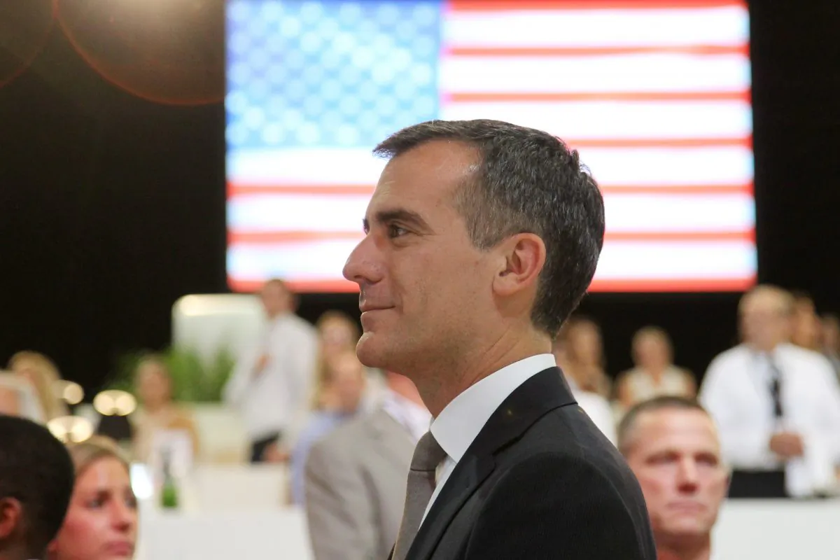 Los Angeles Mayor Eric Garcetti attends the Longines Los Angeles Masters at Los Angeles Convention Center on September 26, 2014 in Los Angeles, California. (David Buchan/Getty Images for Masters Grand Slam Indoor)