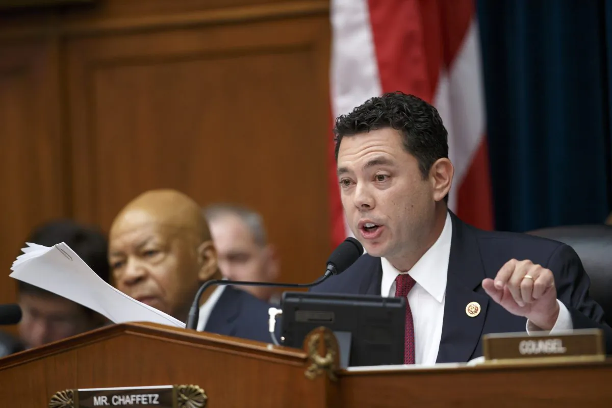 FILE - In this Sept. 30, 2014, file photo, House Oversight Committee member Rep. Jason Chaffetz, R-Utah, leads the questioning of then-Secret Service Director Julia Pierson as the committee examines details surrounding a security breach at the White House on Capitol Hill in Washington. The committee's ranking member Rep. Elijah Cummings, D-Mid. is at left. Capitol Hill lawmakers investigating the Secret Service say they want to look into moving it out of the Homeland Security Department and back into the Treasury Department. Secret Service was part of the Treasury up until the Homeland Security Department was created after the 9/11 terror attacks. (AP Photo/J. Scott Applewhite)
