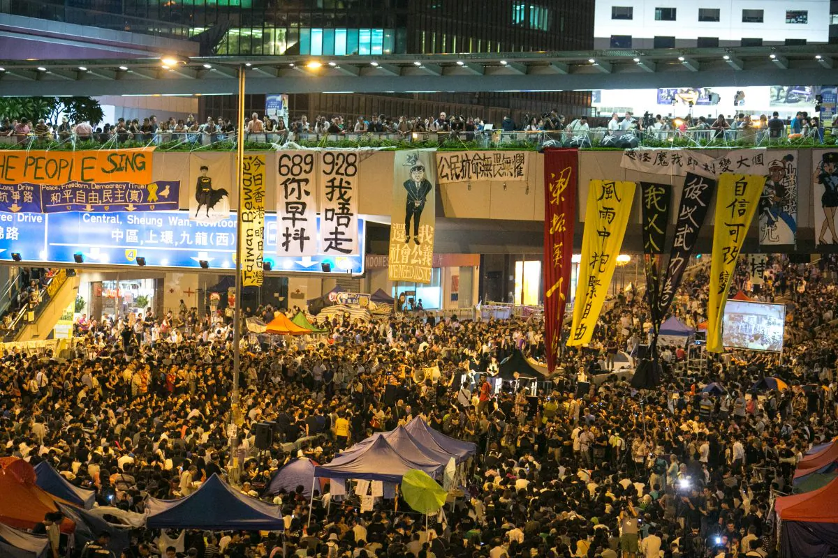 Thousands of pro-democratic protesters fill what they are now calling "Umbrella Square," in the Central District of Hong Kong, where all of the Government officers are on Oct. 10, 2014. Thousands came in support of the protest after the Government canceled today's talks with the organizers of the movement. (Benjamin Chasteen/Epoch Times)
