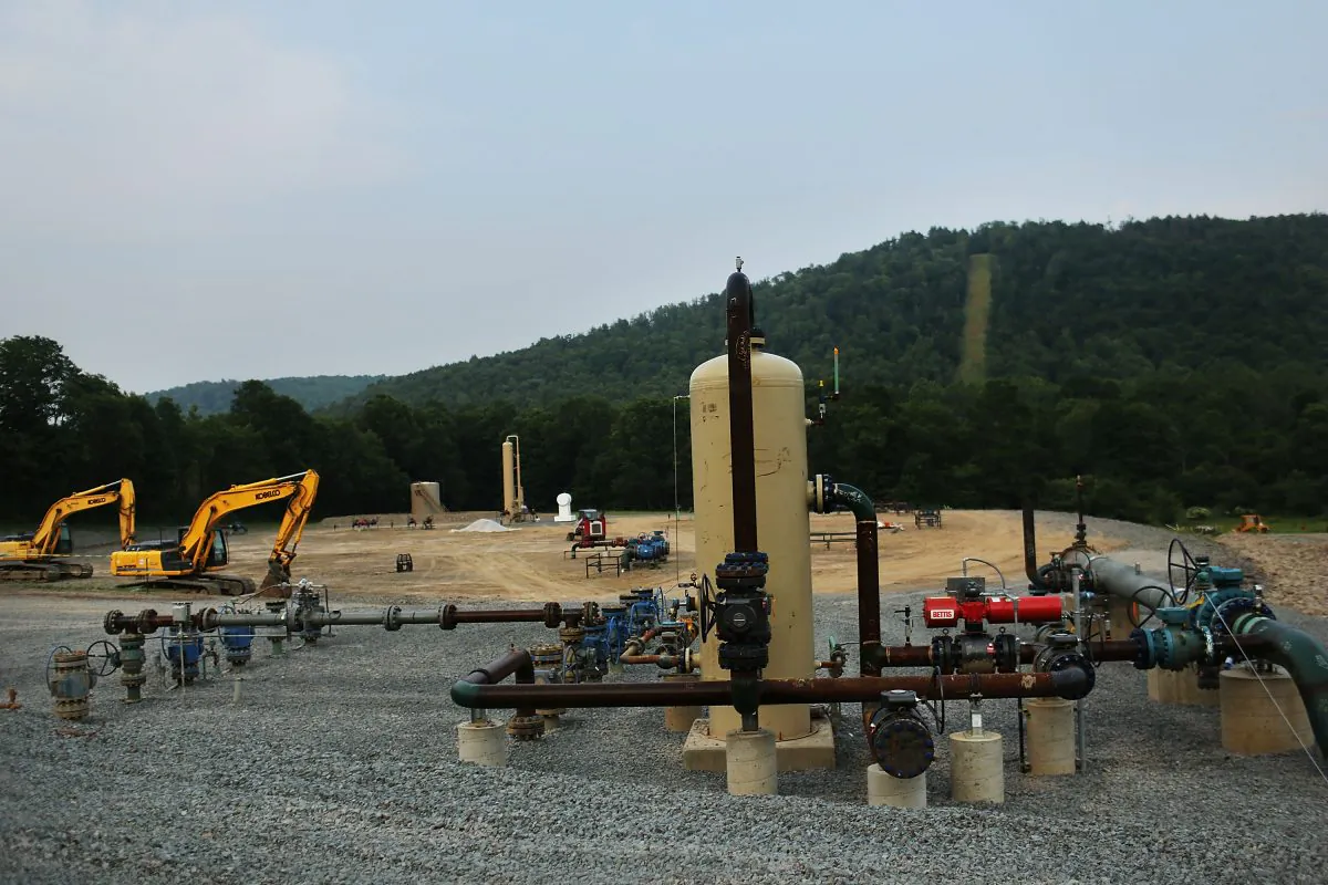 Equipment used for the extraction of natural gas is viewed at a hydraulic fracturing site in South Montrose, Pa., on June 19, 2012. New Yorkers' opposition to the natural gas extraction method known as fracking has continued to rise in recent weeks, as the expiration of the state's fracking moratorium looms closer. (Spencer Platt/Getty Images)