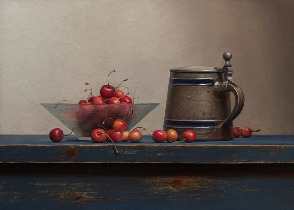 “Still life with cherries and tankard,” 2014, by Jos Van Riswick. (Courtesy of Jos Van Riswick)