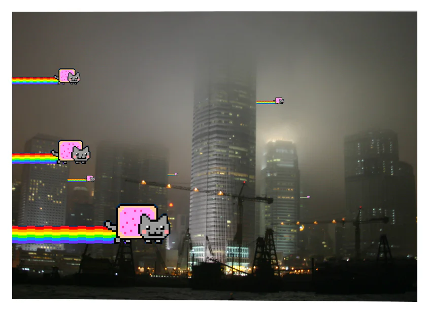 In a graphic from hacker group Anonymous, Nyan Cats from a popular meme are shown flying into China. On Oct. 15, Anonymous declared cyberwar on the Chinese regime and announced a new series of attacks. (Anonymous)