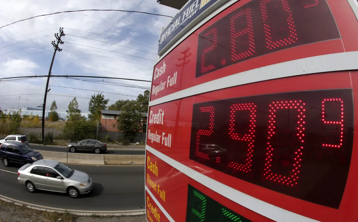 Gas prices below $3 dollars are displayed at a gas stationOct. 15, 2014, in Jersey City, NJ.  (AP Photo/Julio Cortez)