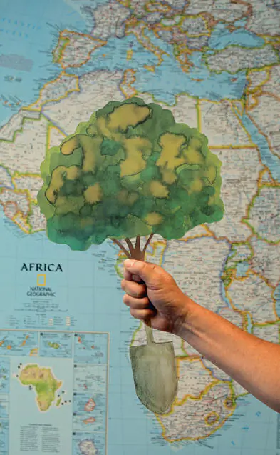 The "Thank you tree", designed by Swedish artist Lasse Åberg, represents a number of trees planted in Africa, and is meant to replace cut flowers as a gift to performers. (Courtesy of Vi Agroforestry)
