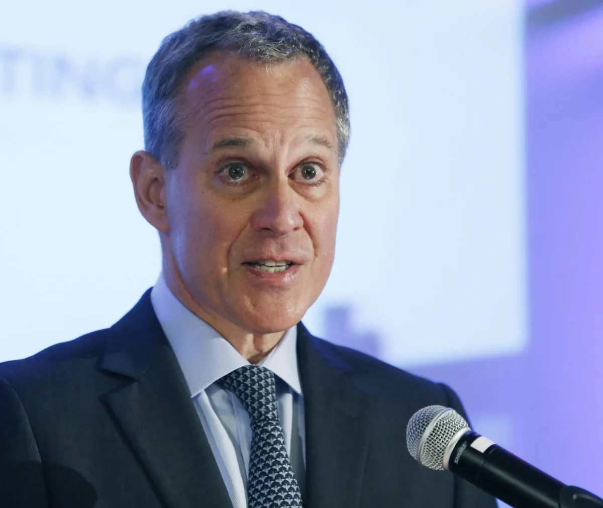 New York State Attorney General Eric Schneiderman, running for re-election, speaks during the annual meeting of the Business Council of New York State at the Sagamore Resort, in Bolton Landing, N.Y., on Sept. 19, 2014. (AP Photo/Mike Groll)