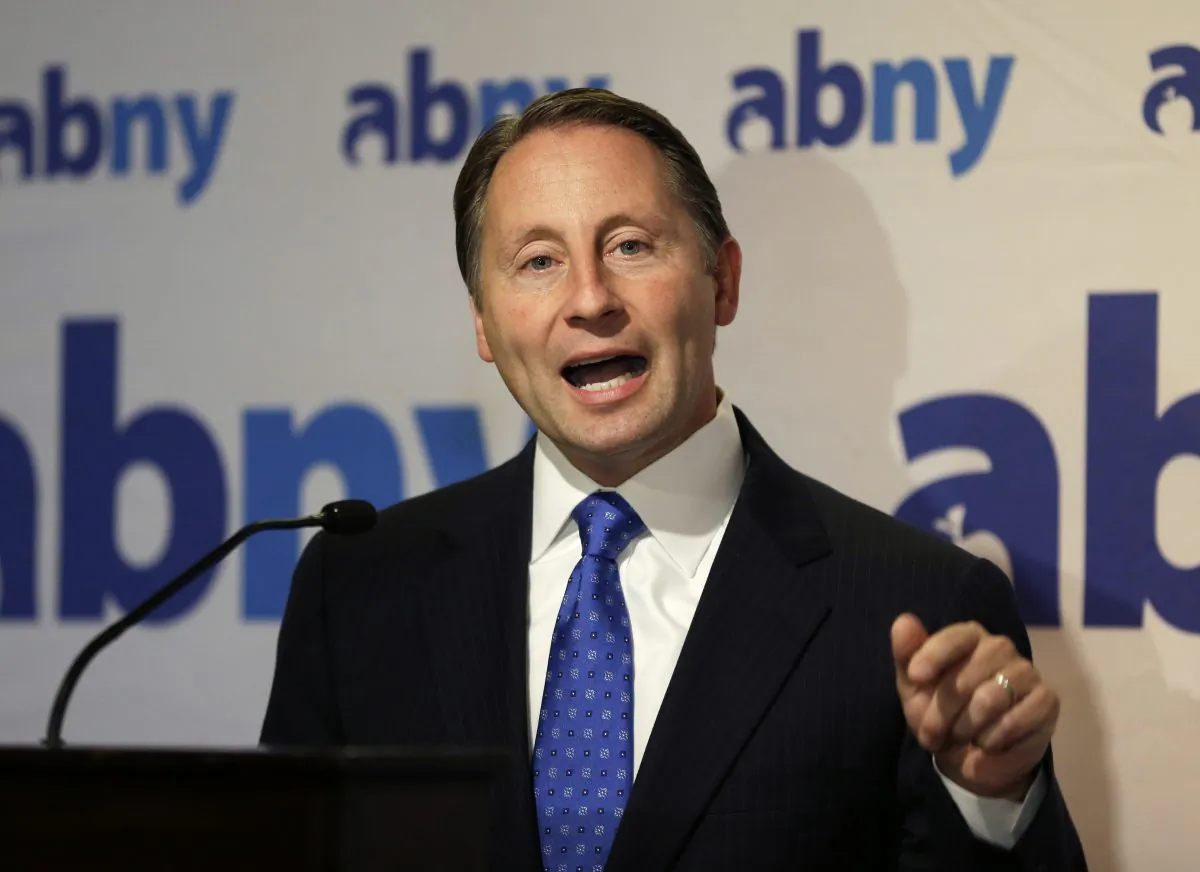 New York republican gubernatorial candidate Rob Astorino at a meeting in New York, Oct. 1, 2014. Astorino said Monday that entire planeloads of passengers should be turned away at Kennedy Airport if anyone aboard is coming from the African nations plagued with Ebola. (AP Photo/Seth Wenig)