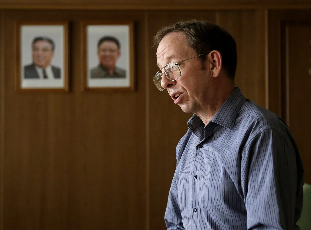 Jeffrey Fowle, an American detained in North Korea speaks to the Associated Press in Pyongyang, North Korea, on Sept. 1, 2014. Fowle, one of three Americans being held in North Korea, has been released, the State Department said Tuesday, Oct. 21, 2014. State Department deputy spokeswoman Marie Harf said the US is still trying to free Americans Matthew Miller and Kenneth Bae. (AP Photo/Wong Maye-E)