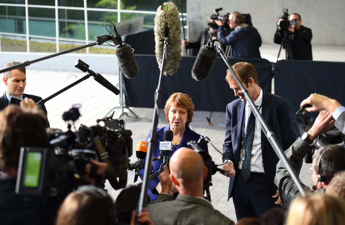 Outgoing EU High Representative for Foreign Affairs Catherine Ashton attends a European Union Foreign Affairs Council meeting at the EU headquarters in Luxembourg, on Oct. 20, 2014 where the council worked to formalize a joint EU response to combat the Ebola virus. (Emmanuel Dunand/AFP/Getty Images)