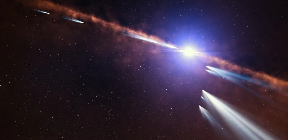 Artist’s impression of exocomets around Beta Pictoris. (L. Calçada/ESO)