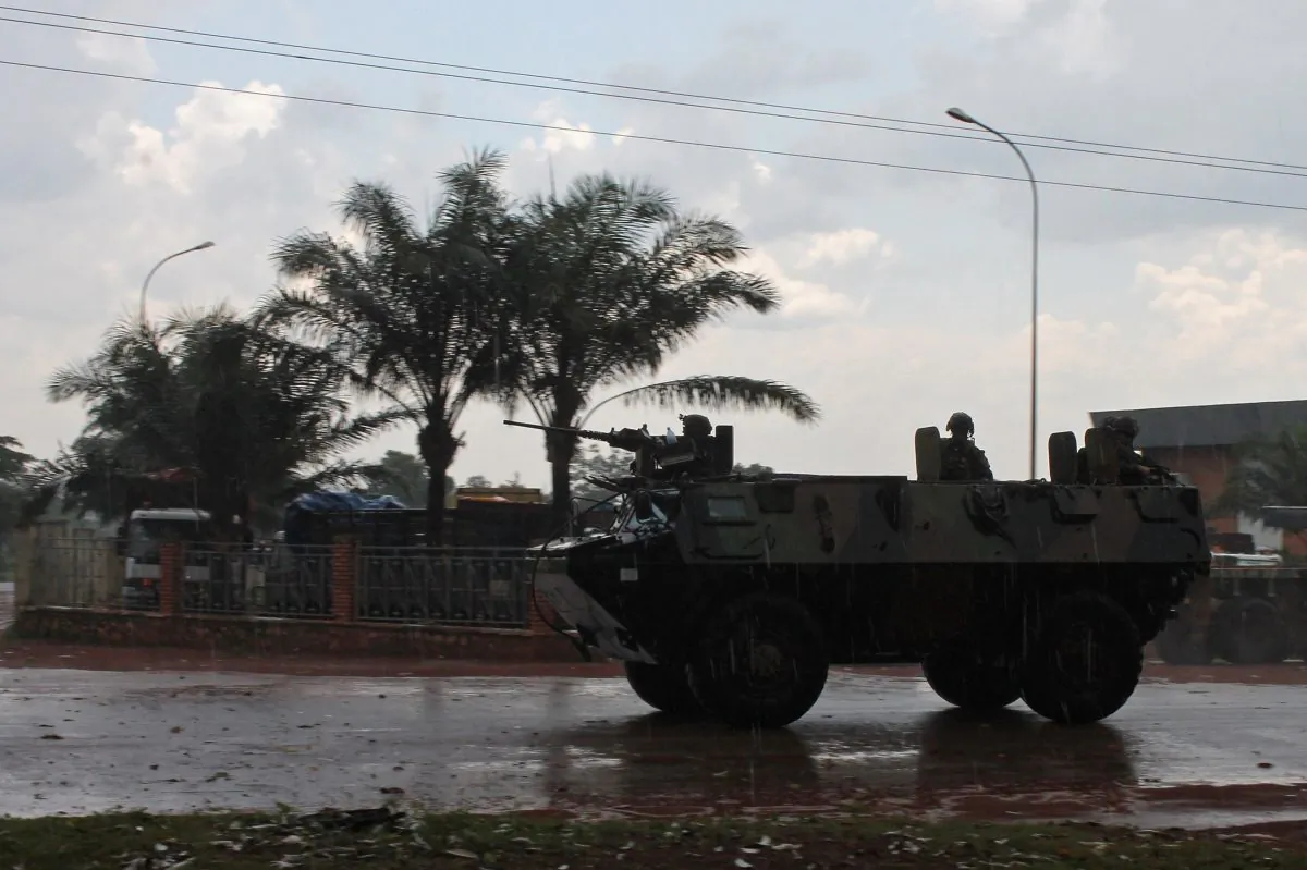 An armored vehicle of the French military Sangaris operation in Central African Republic patrols in downtown Bangui on October 11, 2014. (AFP/Getty Images)