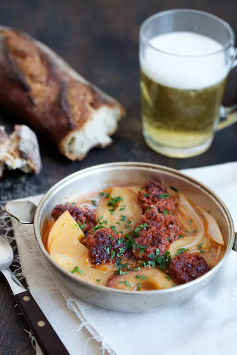 Chorizo in Cider, Asturian Style. (Clare Barboza)