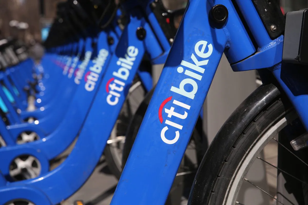 Citi Bikes await riders at a bicycle station in Manhattan, N.Y., March 21, 2014. The leaders of Citi Bike are trying to raise millions of dollars to keep the money-losing bike-share program in business, following a severe winter which greatly reduced bicycle usage in New York City. (John Moore/Getty Images)