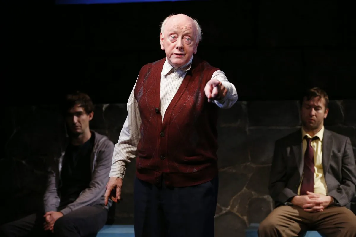(L–R) James Russell, Peter Maloney, and Billy Carter play Dublin men at various stages of life in Irish Repertory Theatre’s revival of “Port Authority.” (Carol Rosegg)
