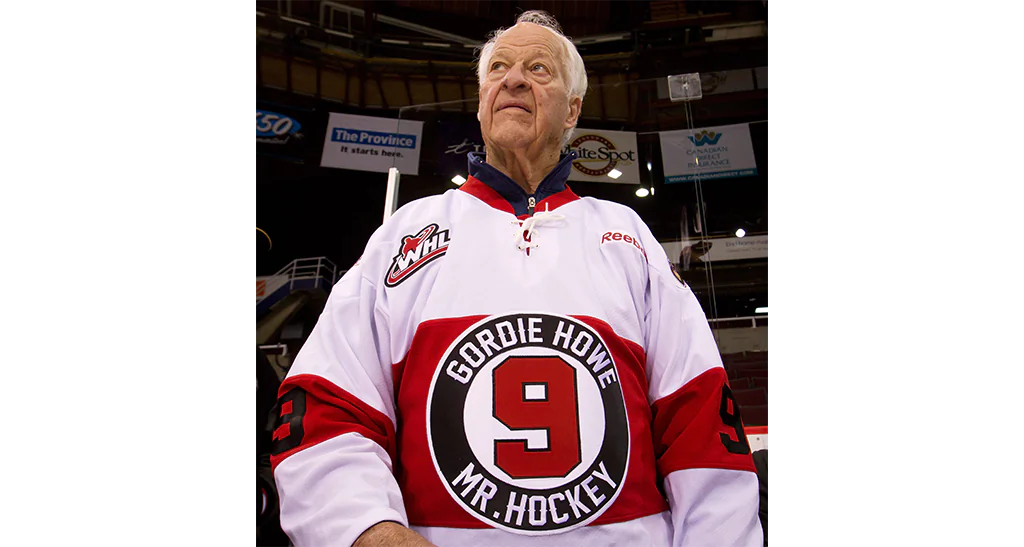 Hockey great Gordie Howe, part owner of the Western Hockey League’s Vancouver Giants, looks on during a team news conference in Vancouver, B.C. In a statement released through the Detroit Red Wings on Oct. 29, 2014, Howe’s family says the hockey Hall of Famer’s condition remains “guarded” but his spirits are good after a significant stoke on Oct. 26. (AP Photo/The Canadian Press, Darryl Dyck, File)
