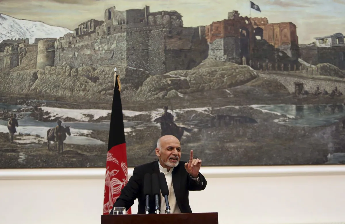 Afghanistan's President Ashraf Ghani Ahmadzai speaks during a press conference in Kabul, Afghanistan, Saturday, Nov. 1, 2014. Ghani Ahmadzai vowed that his crackdown on official corruption will ensure there is no repeat of a banking scandal in which almost $1 billion was embezzled, decimating confidence in the country's financial sector. (AP Photo/Rahmat Gul)