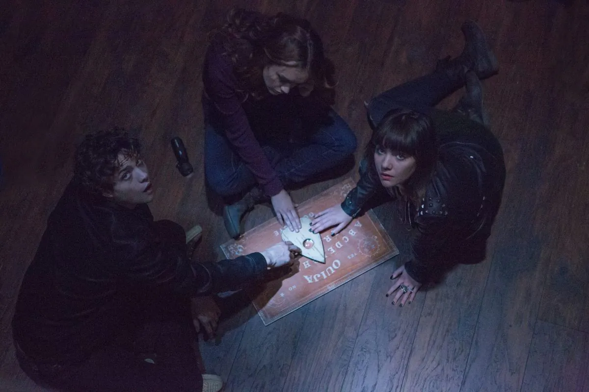 (L–R) Douglas Smith, as Pete, Olivia Cooke, as Laine, and Ana Coto, as Sarah, in “Ouija,” which led the weekend with a $20 million debut. (AP Photo/Universal Pictures, Matt Kennedy)
