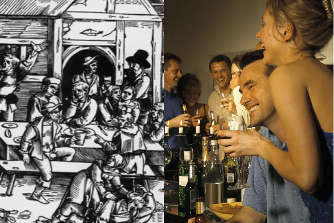 Left: ‘Village Fair,’ a German single-leaf woodcut, ca. 1530, by Barthel Beham. Right: (BananaStock/BananaStock/Thinkstock)