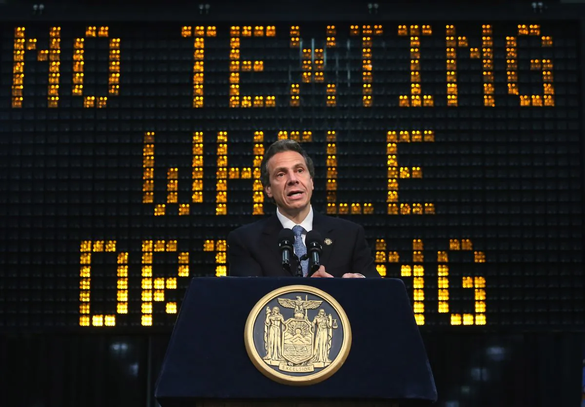 New York Governor Andrew Cuomo announces a new bill with tougher penalties for texting while driving at a press conference at the Javits convention center on May 31, 2013 in New York City. (John Moore/Getty Images)