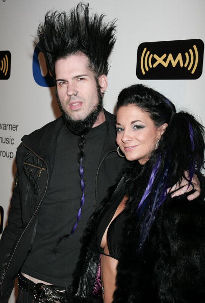 : Wayne Static of Static X (L) and wife Terra Wray arrive at the Warner Music Group 2008 GRAMMY Awards after party held at Vibiana on February 10, 2008 in Los Angeles, California. (Photo by David Livingston/Getty Images)