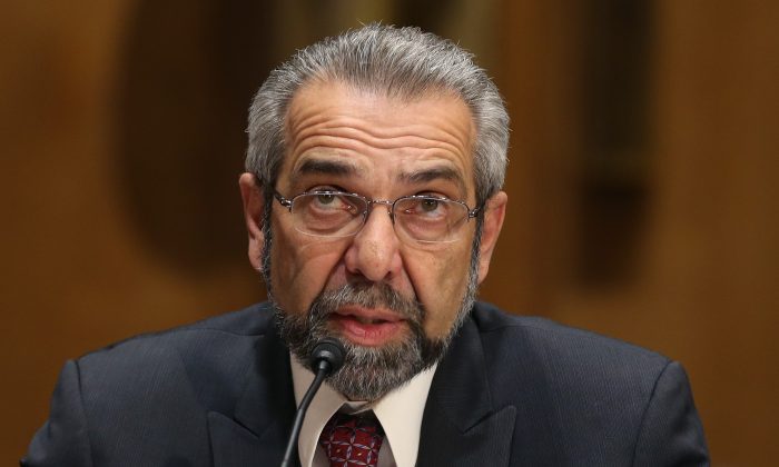 Robert Romasco, president of AARP at the time, testifies during a Senate Finance Committee hearing in Washington, D.C., on Dec. 18, 2013. The committee was hearing testimony on Social Security for seniors and private retirement accounts. Romasco was succeeded as AARP president in June 2014 by Jeannine English. (Mark Wilson/Getty Images)