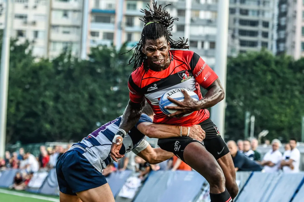 Valley's David Vainqueur scores the first of two tries against HKFC in the HKRFU Premiership match at Valley-8 on Saturday Nov. 1, 2014. (HKRFU)