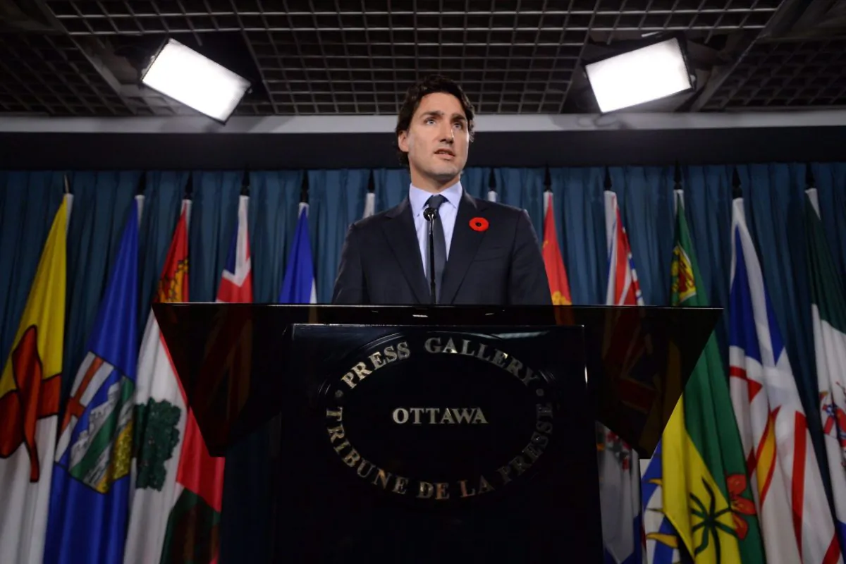 Liberal Leader Justin Trudeau speaks at a news conference on Parliament Hill in Ottawa Wednesday, Nov. 5, 2014. Two Liberal MPs have been kicked out of their party's caucus amid accusations of personal misconduct made by two female members of the NDP. (The Canadian Press/Sean Kilpatrick)
