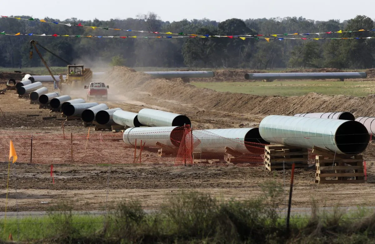 Large sections of pipe are shown in Sumner, Texas, on  Oct. 4, 2012. (AP Photo/Tony Gutierrez)