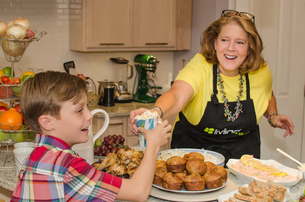 A Livliga Lifestyle party is pre-planned with a healthy meal-making menu made complete with right-sized dishes and glasses, flowers, music and fun napkins.