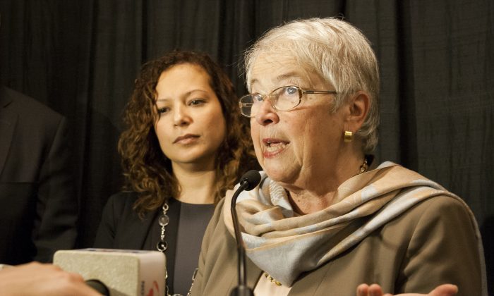 New York City Chancellor Carmen Fariña at a press conference at the Instituto Cervantes in Midtown Manhattan on Monday announcing new measures to help English language learning students. (Shannon Liao/Epoch Times)
