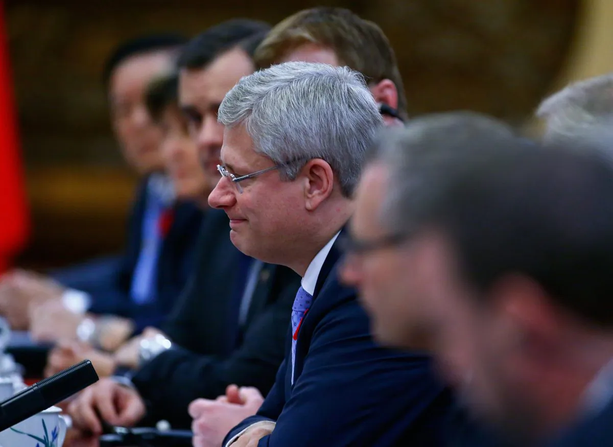 Canadian Prime Minister Stephen Harper holds meetings with Chinese President Xi Jinping  during an APAC Bilateral Meeting at the Great Hall of the People on Nov. 9, 2014 in Beijing, China. (Petar Kujundzic/Pool/Getty Images)