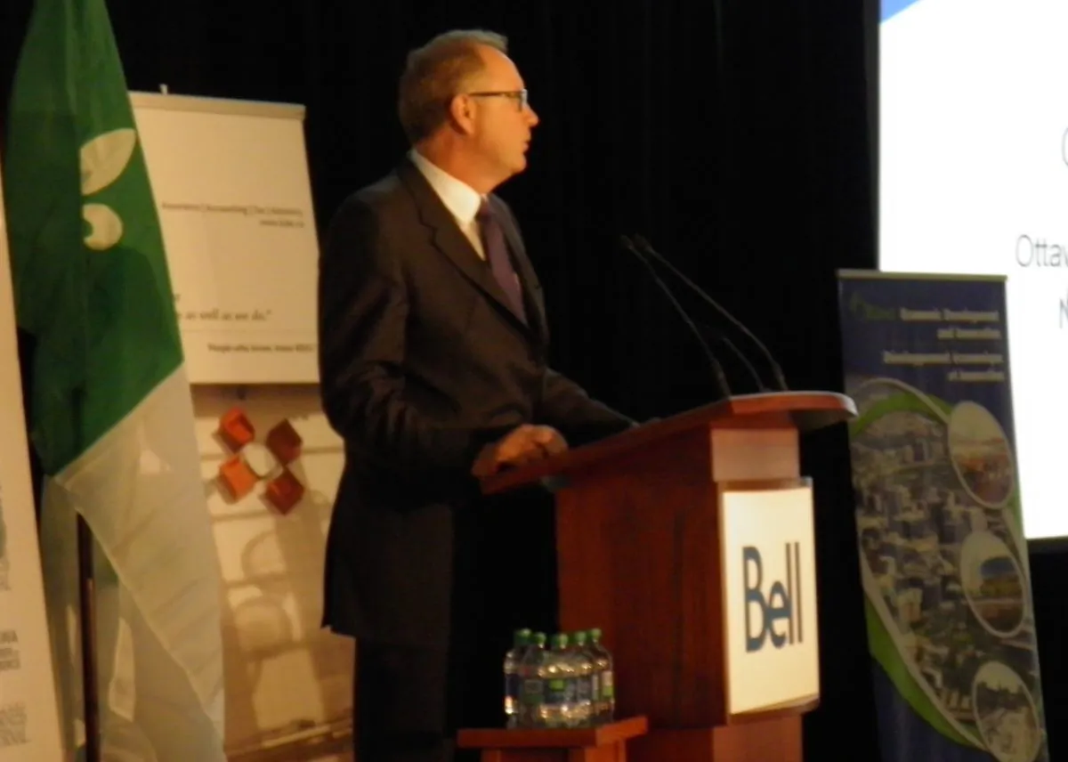 George Cope, president and CEO of Bell Canada, speaks to local business leaders in Ottawa on Nov. 12, 2014 (Epoch Times)
