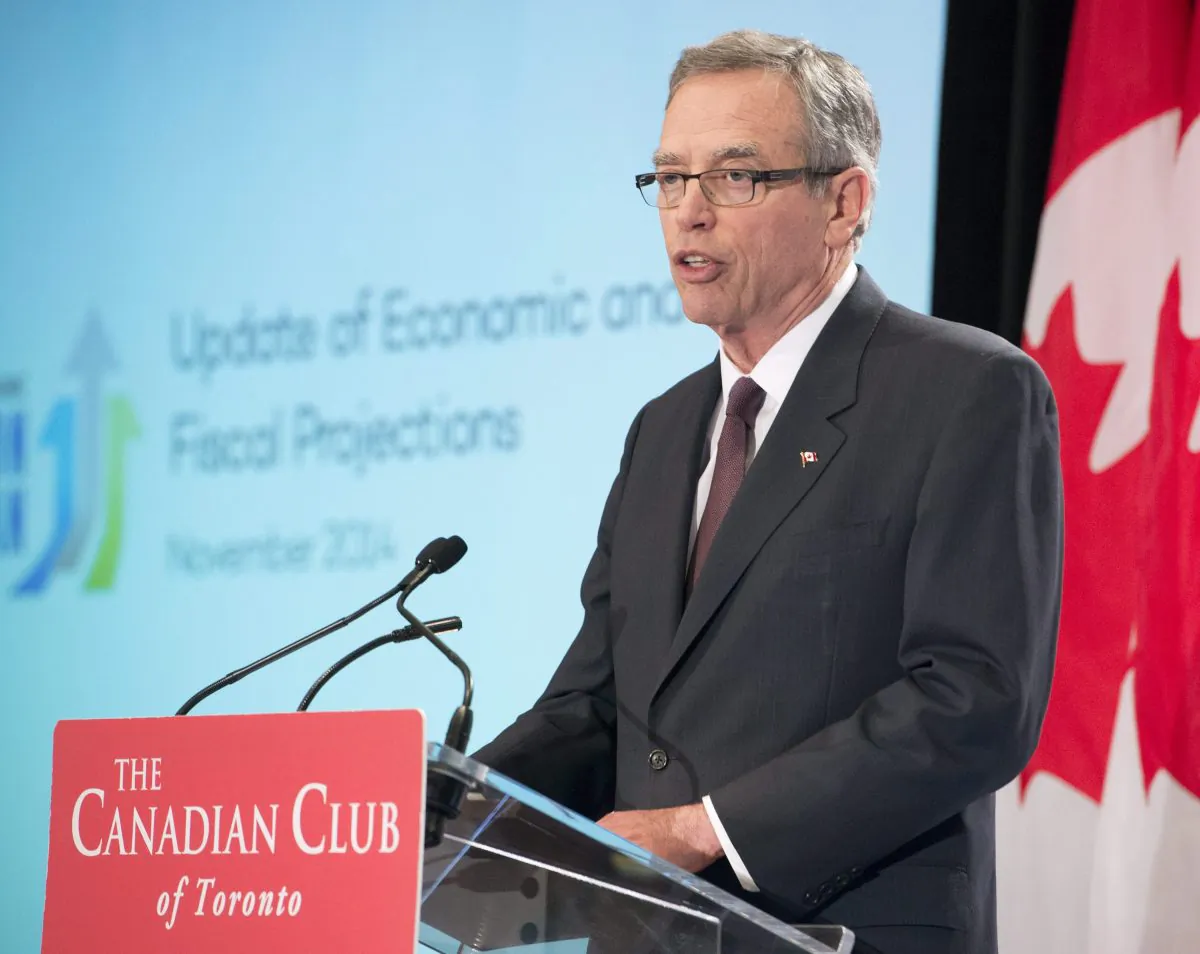 Finance Minister Joe Oliver delivers the Update of Economic and Fiscal Projections at a luncheon in Toronto on Nov. 12, 2014. (The Canadian Press/Frank Gunn)