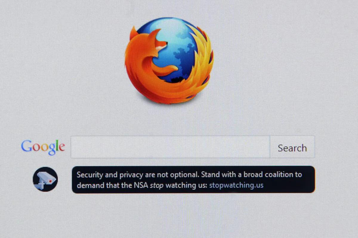 A desktop screen at an office in Bangkok on June 25, 2013 displays the homepage for the Mozilla Firefox browser with a message for its users that says: 'Security and privacy are not optional. (Nicolas Asfouri/AFP/Getty Images)
