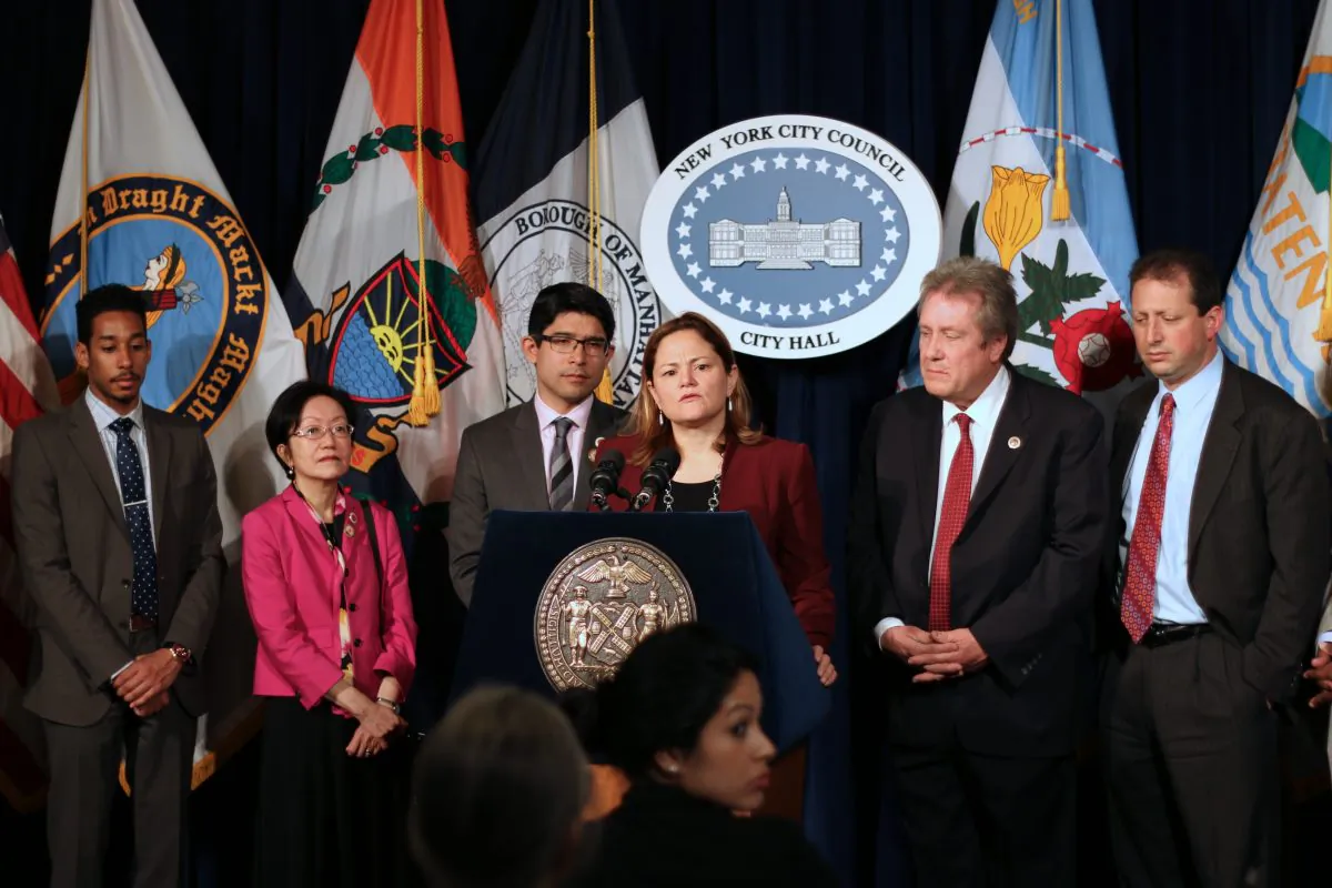 NYC officials at City Hall, in Manhattan, on April 10, 2014. (Allen Xie/Epoch Times)